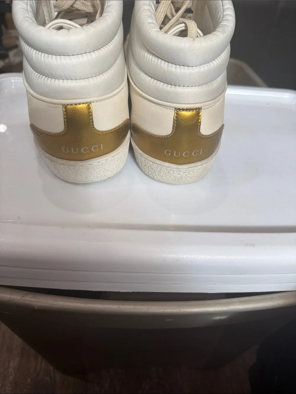 Gucci Cream/Gold GUCCI BAND High-Top Sneakers